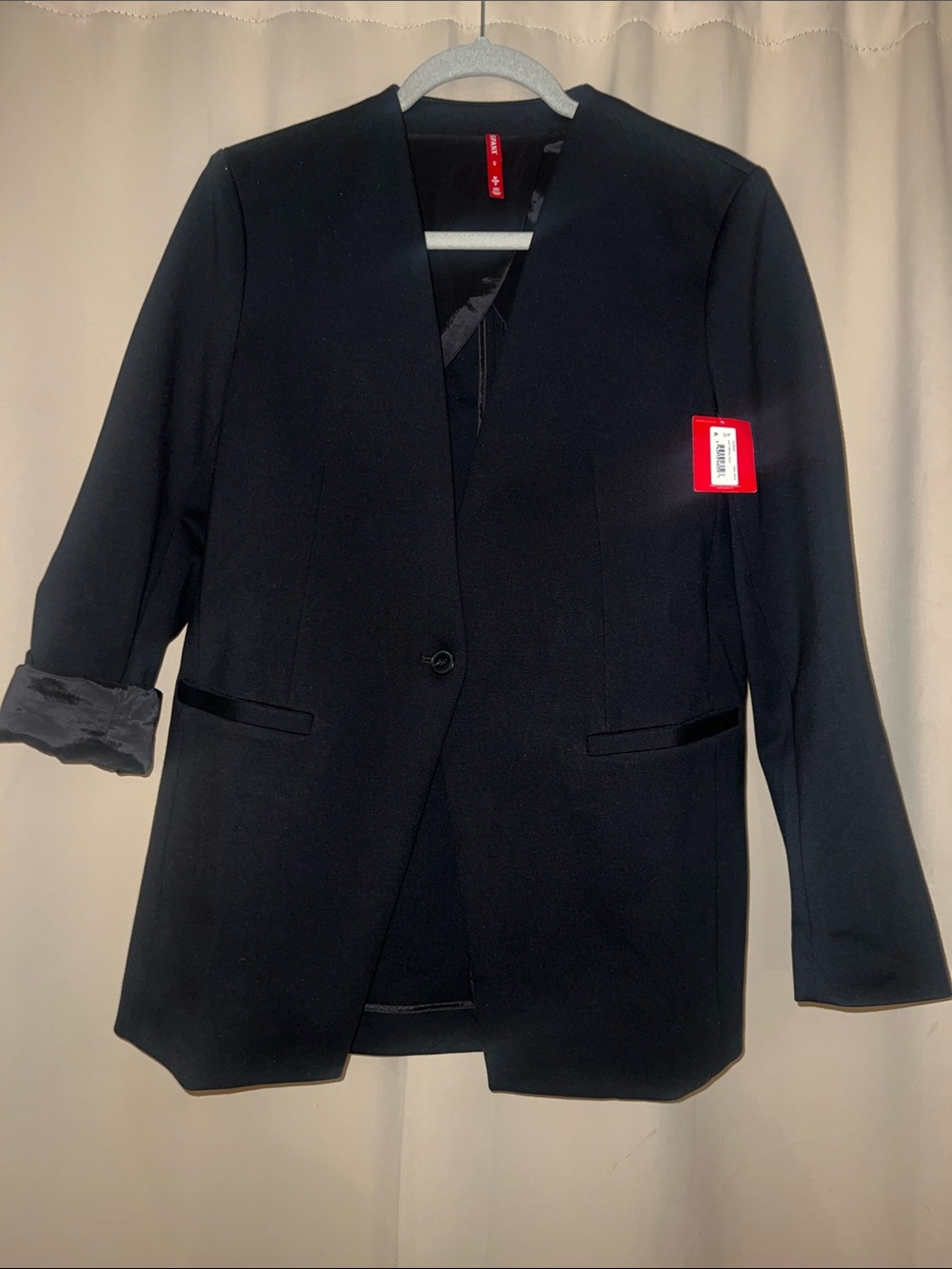 SPANX- Black Open-Front Collarless Blazer with Single Button